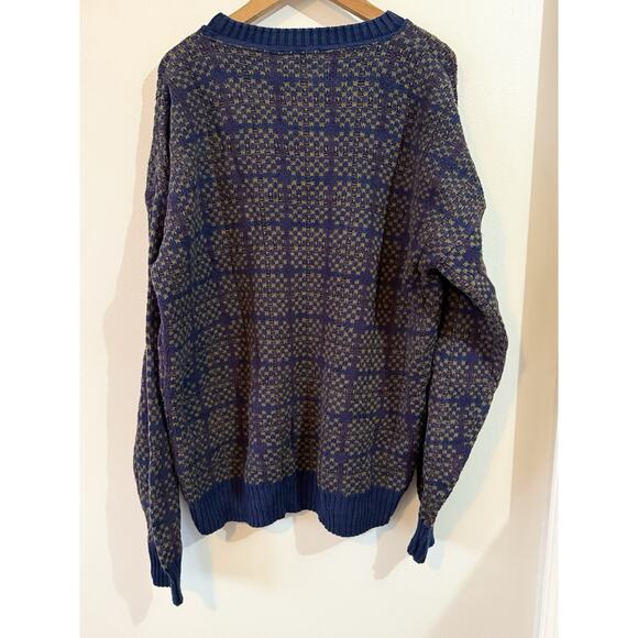 Vintage Ashley Knit Men's Sweater Size L USA Blue Purple Navy Crew Neck - Picture 3 of 7